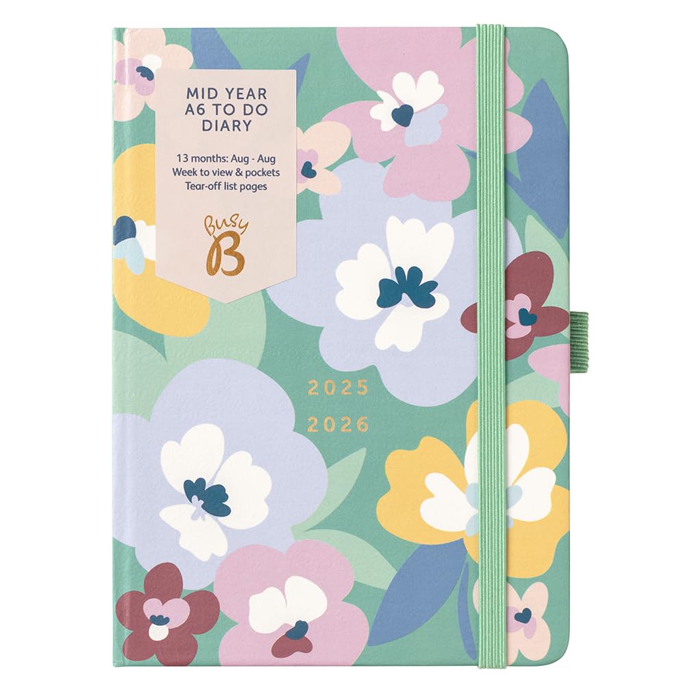 Busy B A6 Diary - Mid-Year Academic Planner - Aug '26 - Aug '27 - Marble Print Planner Journal - Week-to-View with To-Do Lists, Notes Pages, 3 Pockets, Pen Loop, Year Planner & Elastic Closure