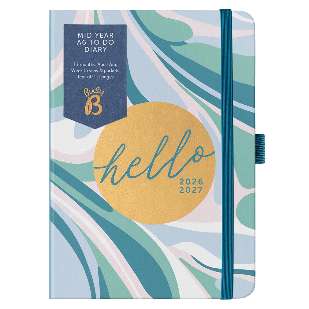 Busy B A6 Diary - Mid-Year Academic Planner - Aug '26 - Aug '27 - Floral Print Planner Journal - Week-to-View with To-Do Lists, Notes Pages, 3 Pockets, Pen Loop, Year Planner & Elastic Closure