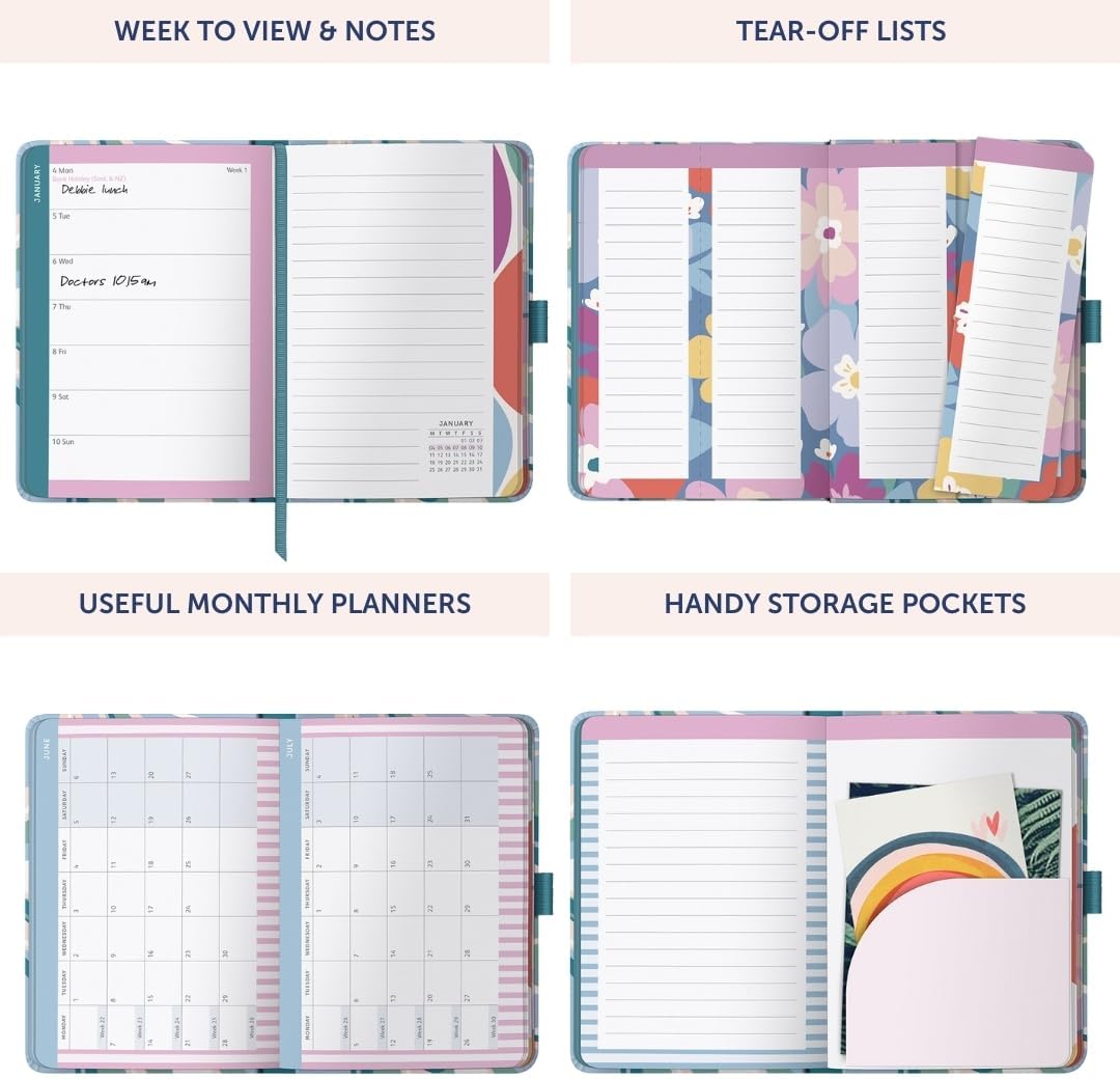 Busy B A6 Diary - Mid-Year Academic Planner - Aug '26 - Aug '27 - Marble Print Planner Journal - Week-to-View with To-Do Lists, Notes Pages, 3 Pockets, Pen Loop, Year Planner & Elastic Closure