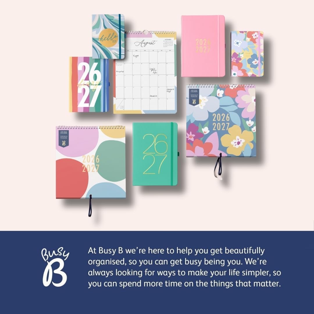 Busy B A6 Diary - Mid-Year Academic Planner - Aug '26 - Aug '27 - Floral Print Planner Journal - Week-to-View with To-Do Lists, Notes Pages, 3 Pockets, Pen Loop, Year Planner & Elastic Closure