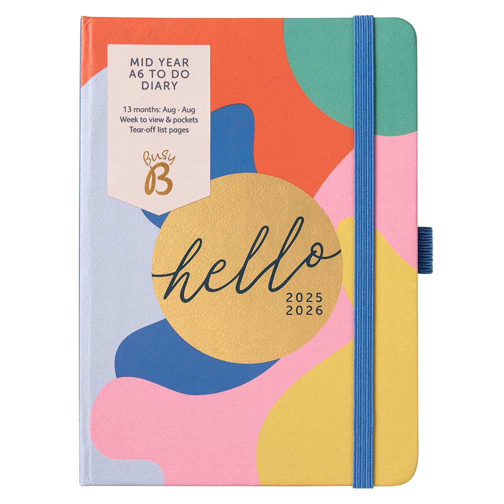 Busy B A6 Diary - Mid-Year Academic Planner - Aug '26 - Aug '27 - Floral Print Planner Journal - Week-to-View with To-Do Lists, Notes Pages, 3 Pockets, Pen Loop, Year Planner & Elastic Closure