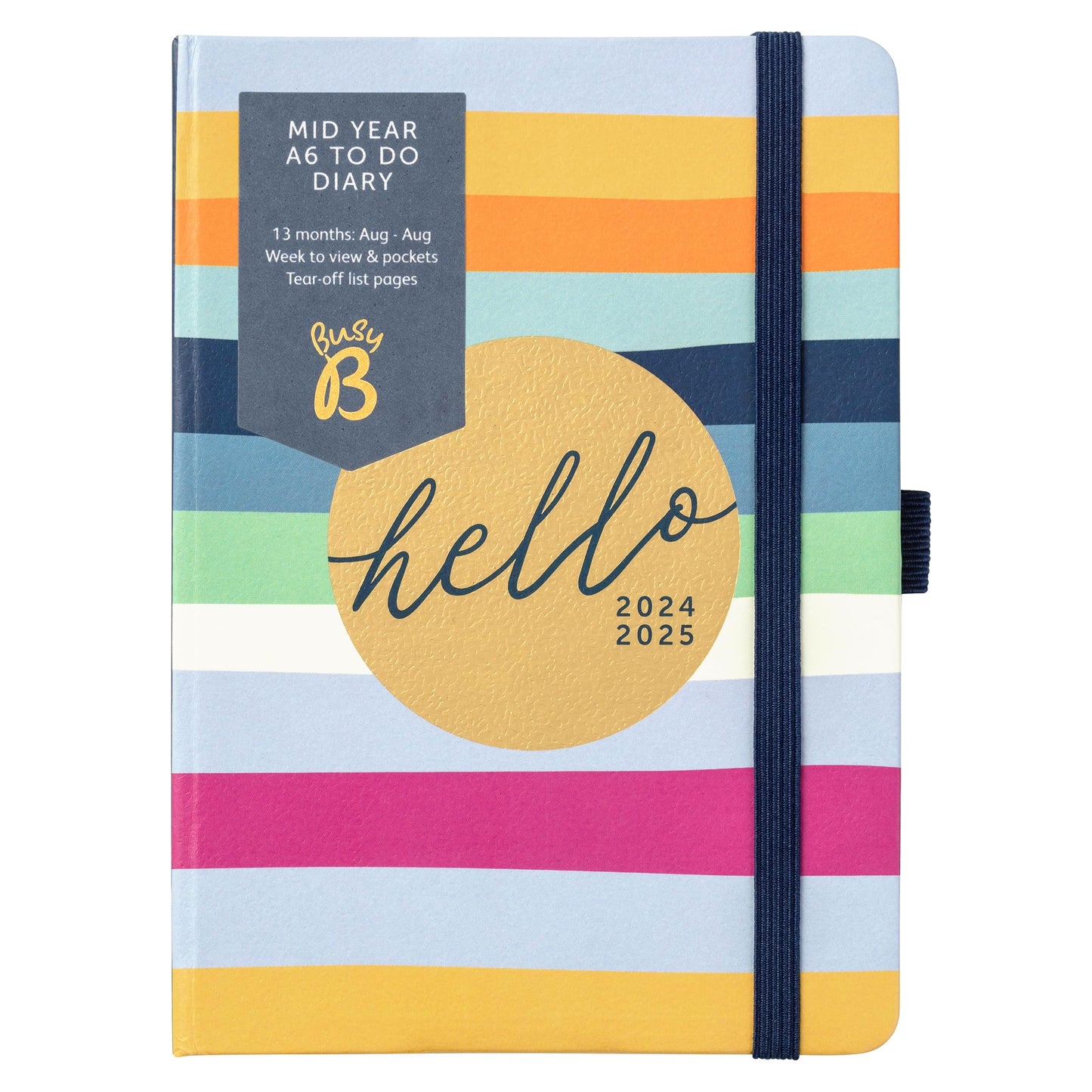 Busy B A6 Diary - Mid-Year Academic Planner - Aug '26 - Aug '27 - Marble Print Planner Journal - Week-to-View with To-Do Lists, Notes Pages, 3 Pockets, Pen Loop, Year Planner & Elastic Closure