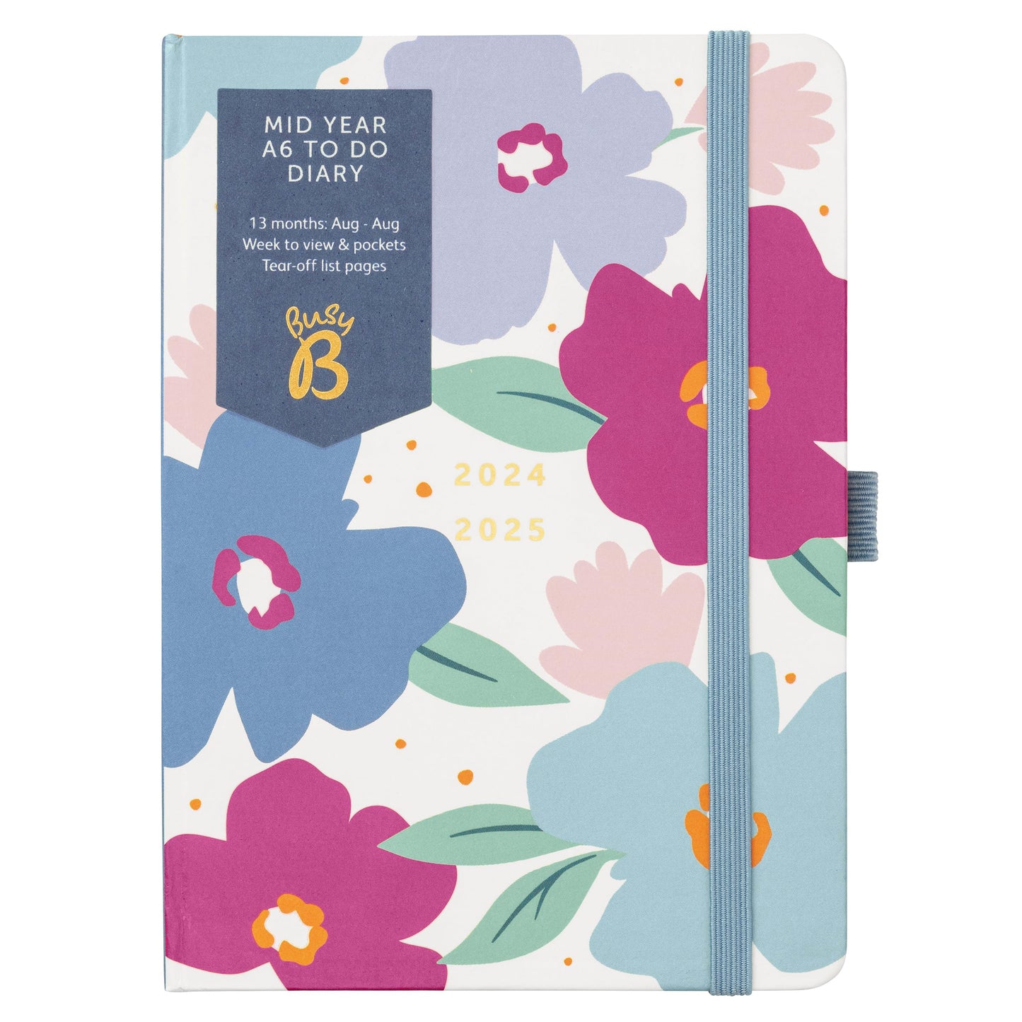 Busy B A6 Diary - Mid-Year Academic Planner - Aug '26 - Aug '27 - Marble Print Planner Journal - Week-to-View with To-Do Lists, Notes Pages, 3 Pockets, Pen Loop, Year Planner & Elastic Closure